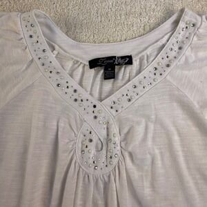 Lena Embellished Top Women's Medium Short Sleeve V-Neck Casual Blouse